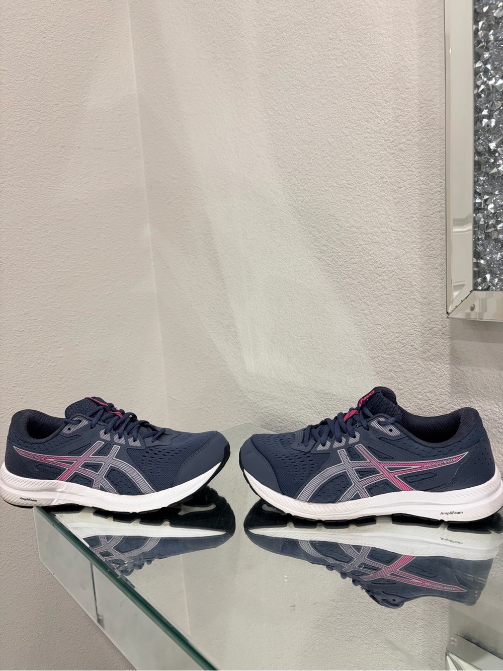 ASICS Women's Navy Running Sneakers with Pink Accents size 10